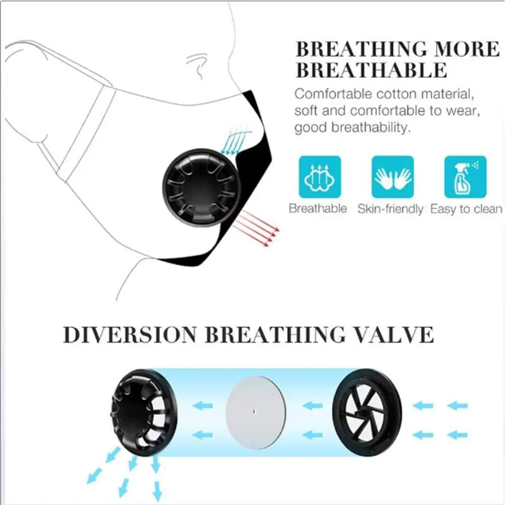 Унисекс PM2.5 маска с активированным углем фильтр дыхательным клапаном черная