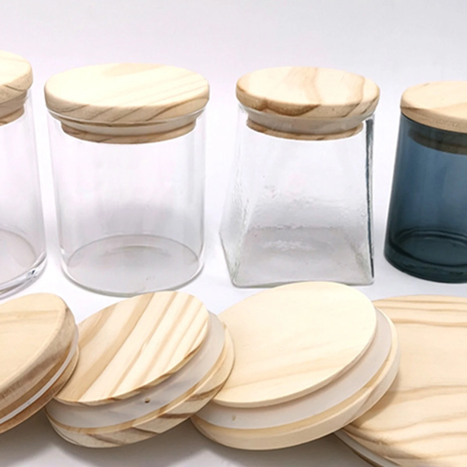 

Reusable Pine Wooden Cover Lids with Silicone Seal Ring for Candle Cup Glass