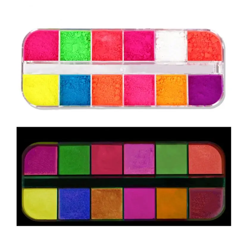 12 Цветов люминесцентные лампы для ногтей Пудра с эффектом блеска DIY дизайн