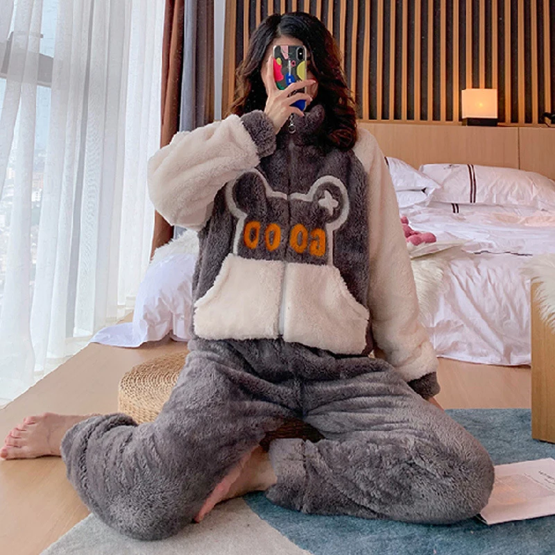 Зимняя женская теплая Домашняя одежда 5XL для сна Женская фланелевая Толстая
