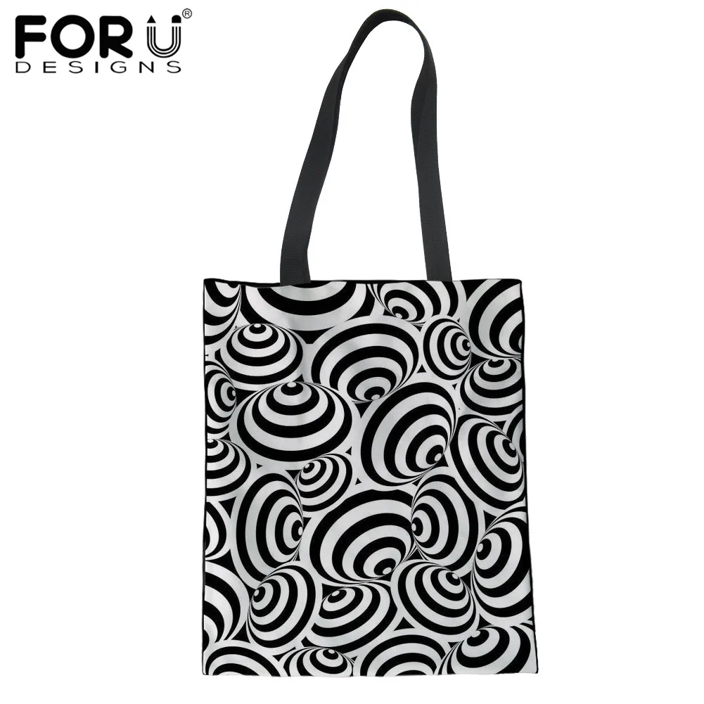

FORUDESIGNS, черно-белая текстурная дизайнерская женская сумка через плечо, повседневная сумка-тоут, Женская Холщовая Сумка большой вместимости ...