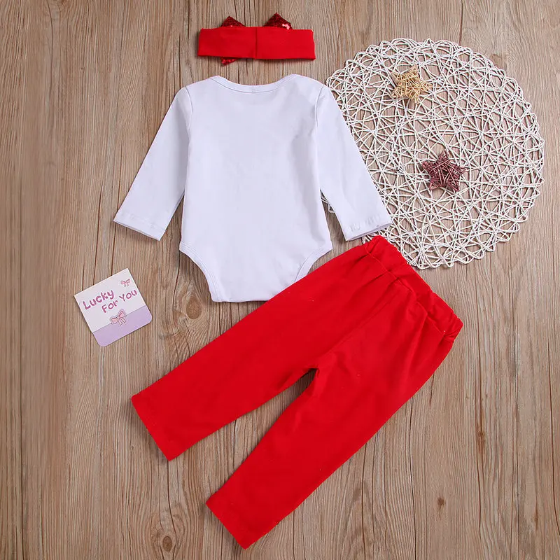 My First Christmas Baby Girl 3 шт./компл. повязка на голову с бантом + белый комбинезон длинными