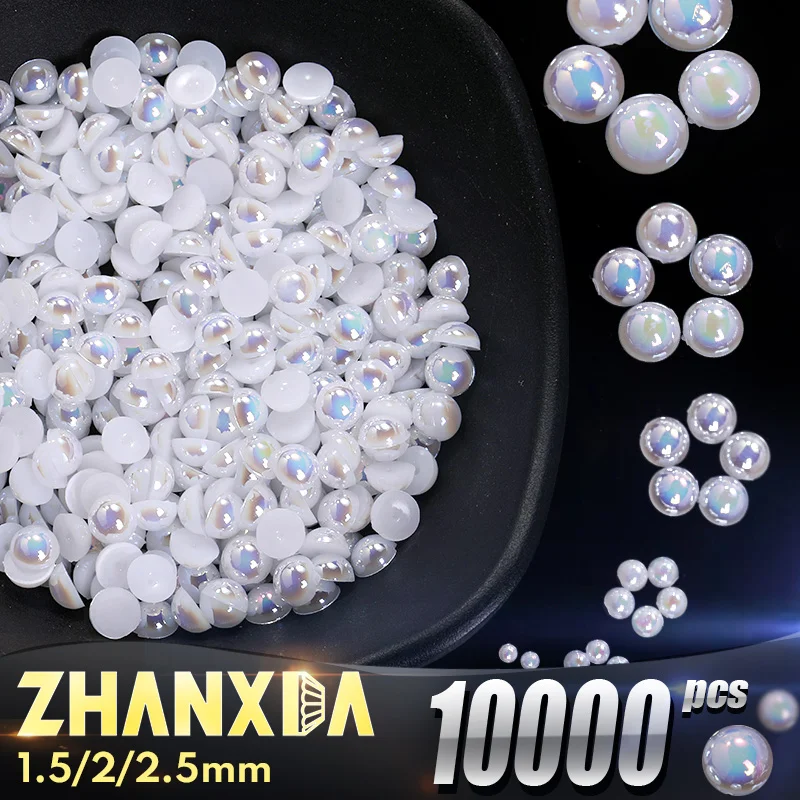 

1.5/2/2.5mm Half Pearl Beads For Jewelry Making Acrylic White Ab Beads Decor For Needlework Crafts Nail Art Diy Pearl Trim