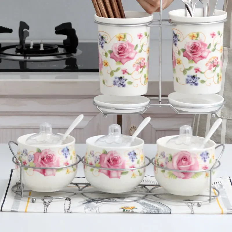 

Kitchen Ceramic Seasoning Box Set Household Combination Seasoning Bottle Salt Shaker Seasoning Box Seasoning Pot Pepper Sprayer