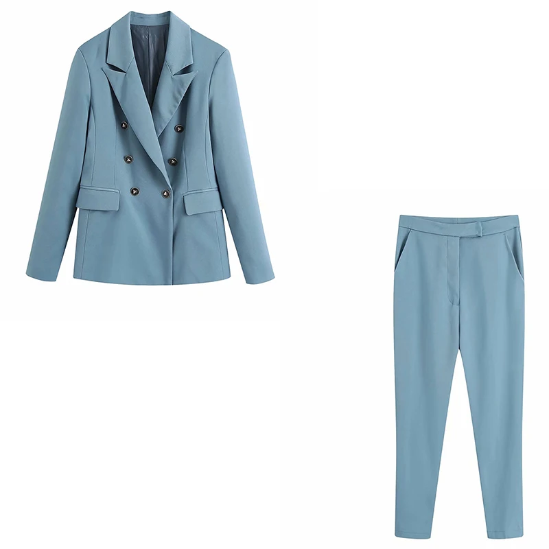 

Women 2021 Casual Solid Pant Suits 2-piece Sets Slim Blazers Coats and Trousers Female Elegant Office Lady Two-pieces Clothes