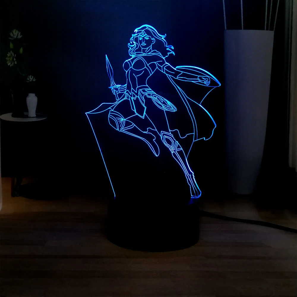 RGB 7 разноцветных Wonder Woman LED Ночник Новинка домашний декор USB мини переключатель