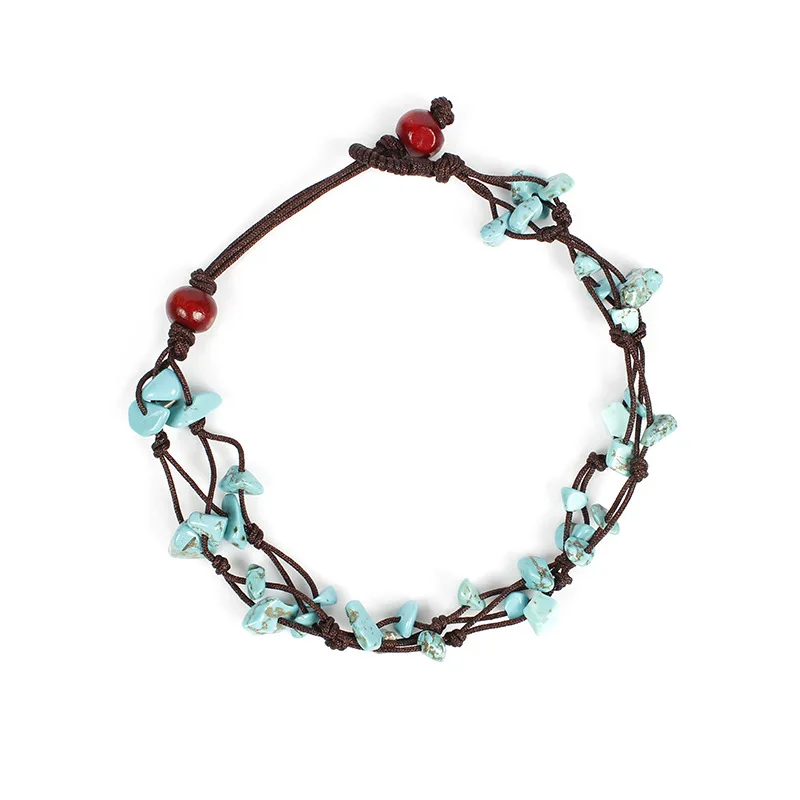 

Fashion Summer Beach Anklets Bohemian Blue Stone Personality Knitting Rope Chain Anklet Bracelet for Women Jewelry