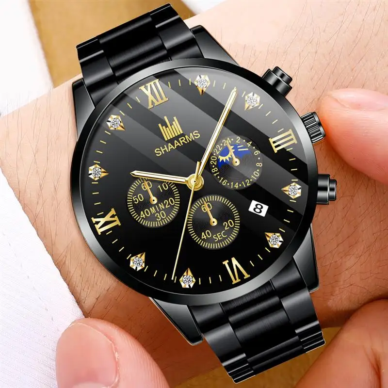 Модные мужские Роскошные Кварцевые часы из розового золота с римскими цифрами и