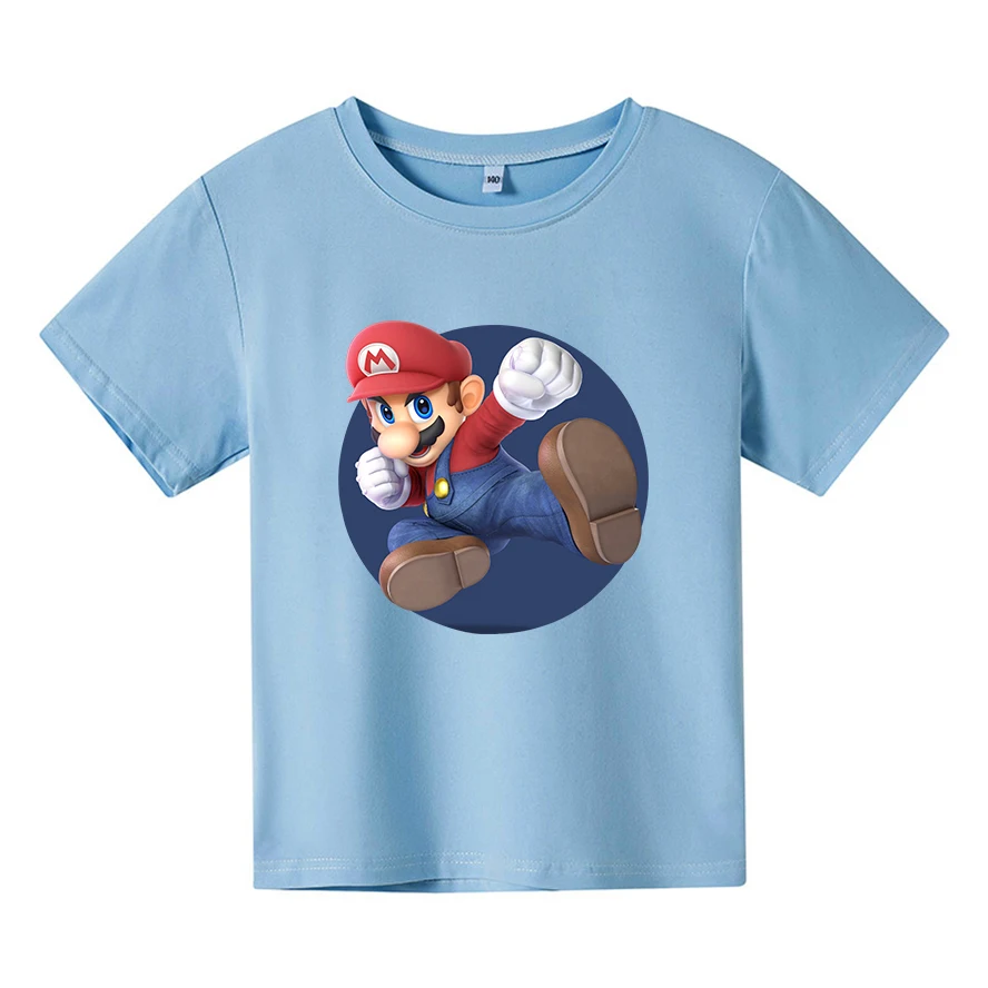 

2021 Summer Children 4T-14T Round Neck T-shirt Fun Mario Cartoon Classic Game Boy Baby Girl Baby Cotton Comfortable Sports Top