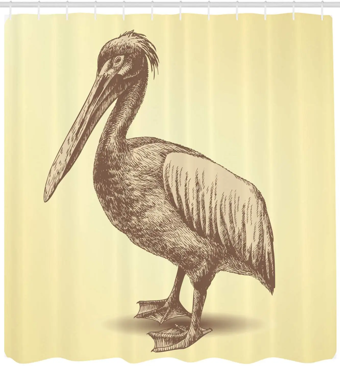 Винтажная желтая занавеска для душа ручной эскиз стиль пеликанская птица дикая