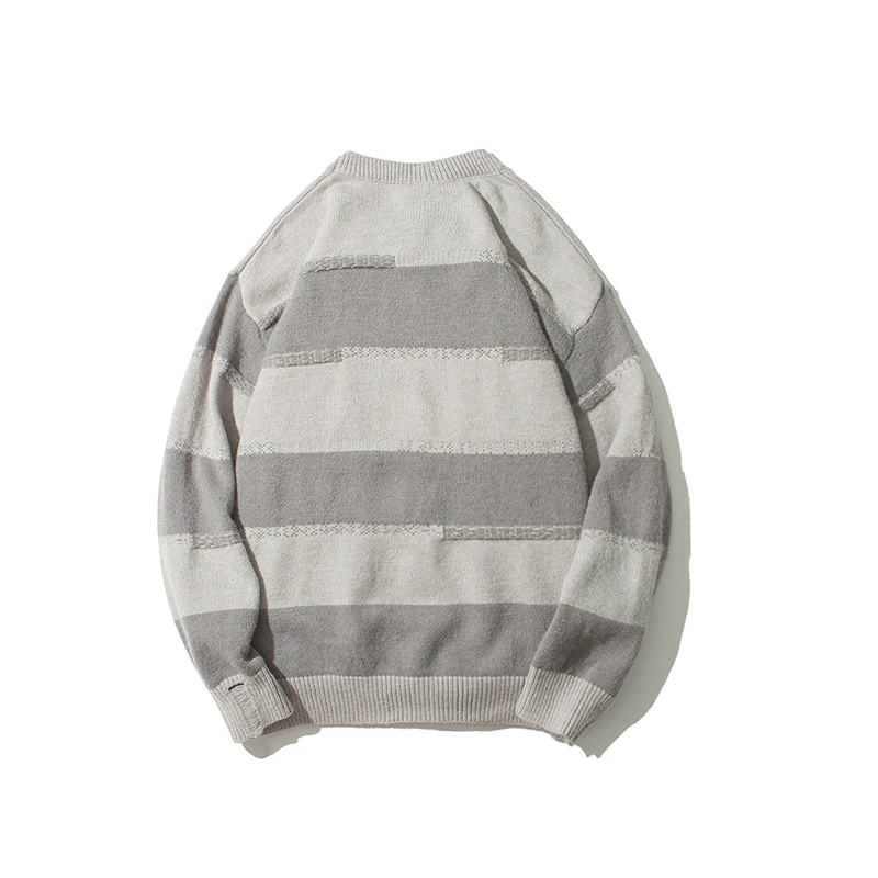 Оригинальный Цветной полосатый осенний свитер с круглым вырезом оверсайз для