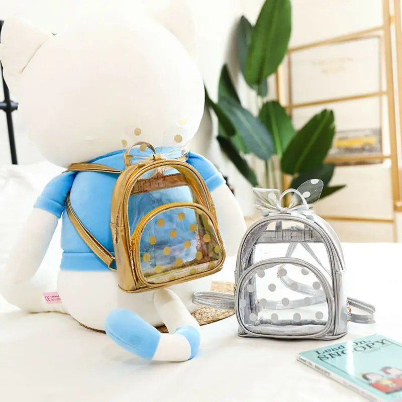 

Toddler kid baby girl mini backpack bow PVC transparent polka dot school bag fashion girl shoulder bag