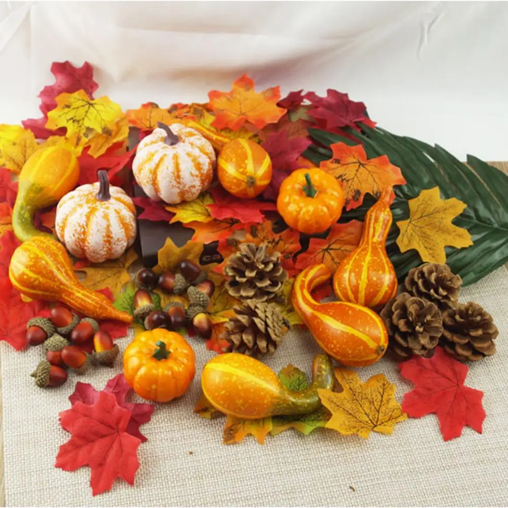

Artificial Pumpkins Mini Fake Pumpkins With Simulation Maple Leaves Fruit Bunch For Halloween Thanksgiving Autumn Ornaments New