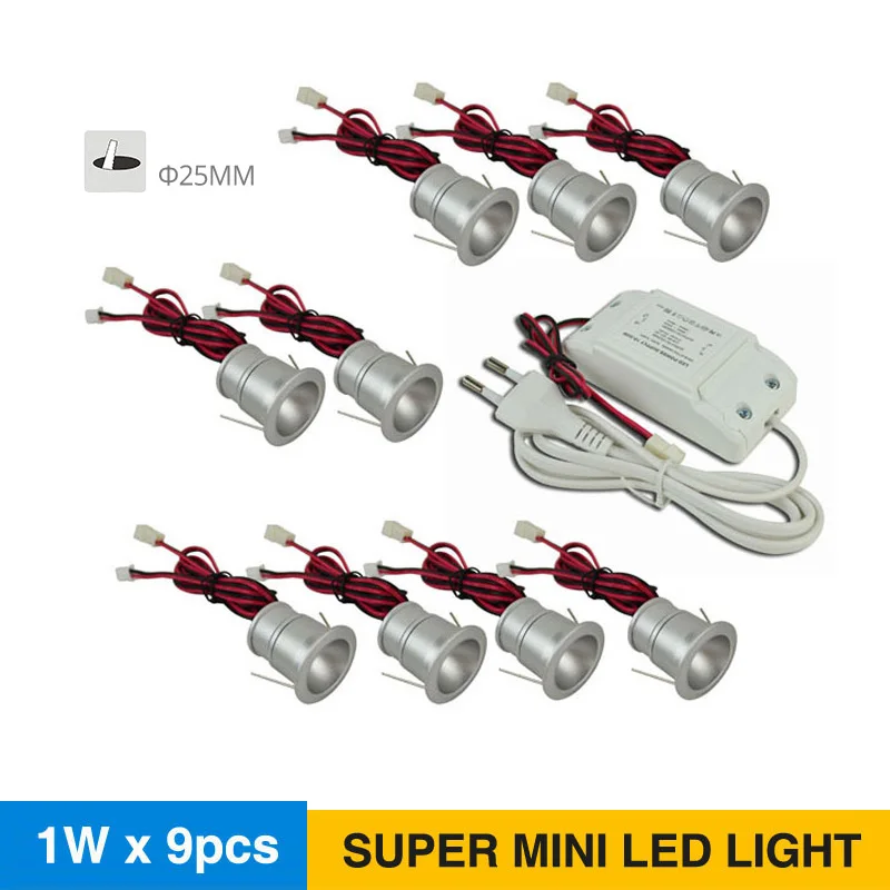 1 Вт * 9 шт./комплект мини светодиодный светильник с источником питания для дома