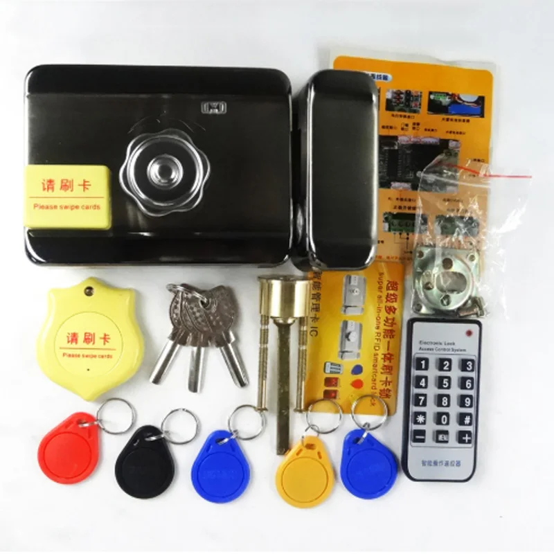 

Automatic Electric Door gate lock castle Access Control Electronic integrated RFID Door Rim lock IC reader for intercom 10tags