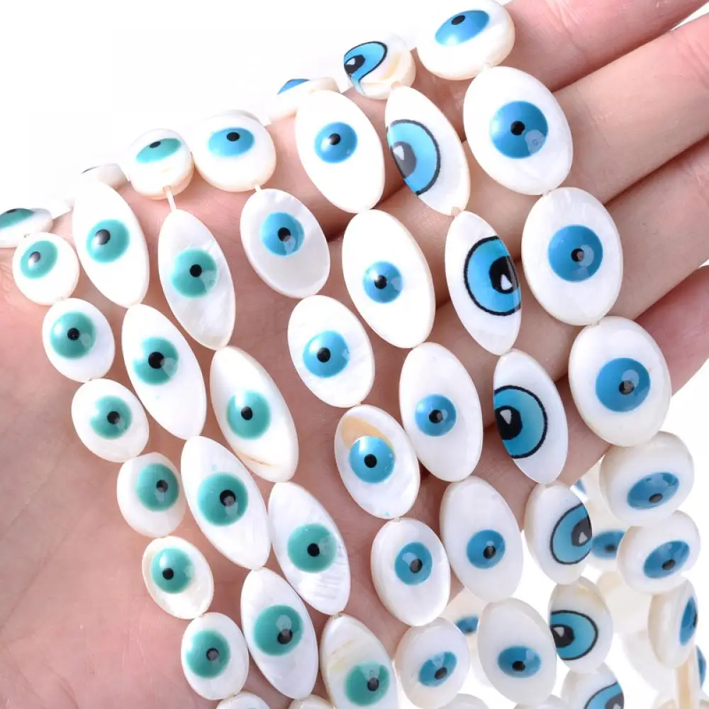 

8/10/13mm Natural White Shell Evil Eye Oval Shape Beads For Jewelry DIY Making Bracelet Earrings Necklace Handmade Wholesale