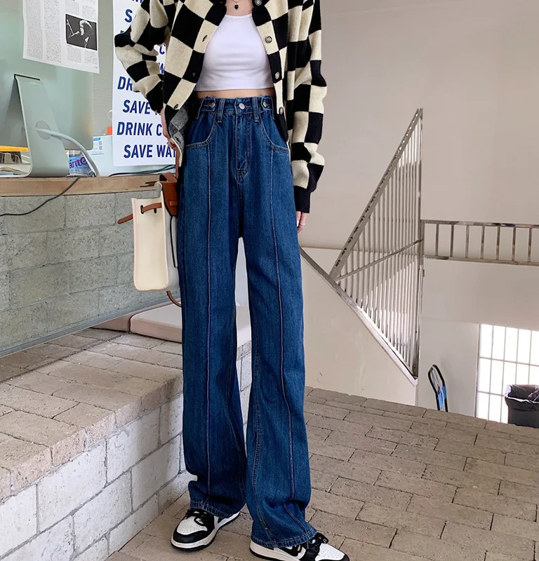 

CMAZ 2021 Vintage High Waist Straight Pants for Women Streetwear Loose Female Denim Jeans Buttons Zipper Ladies trouser