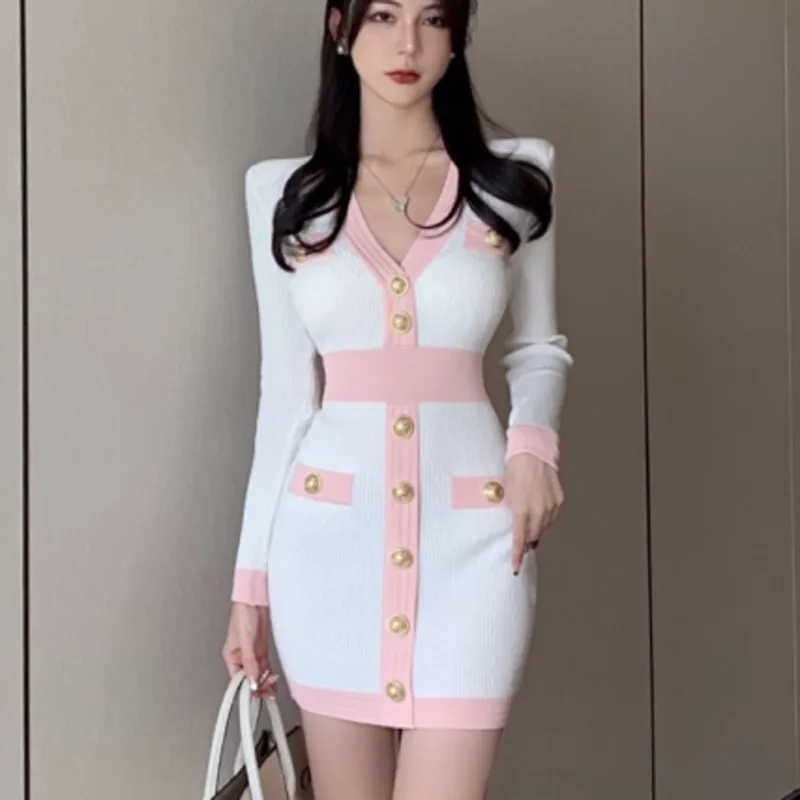 

Fall Winter Sweet Knit Sweater Dress Women Long Sleeve Slim Sexy Sheath Bodycon Dress Korean Fashion Casual Robe Femme Vestidos