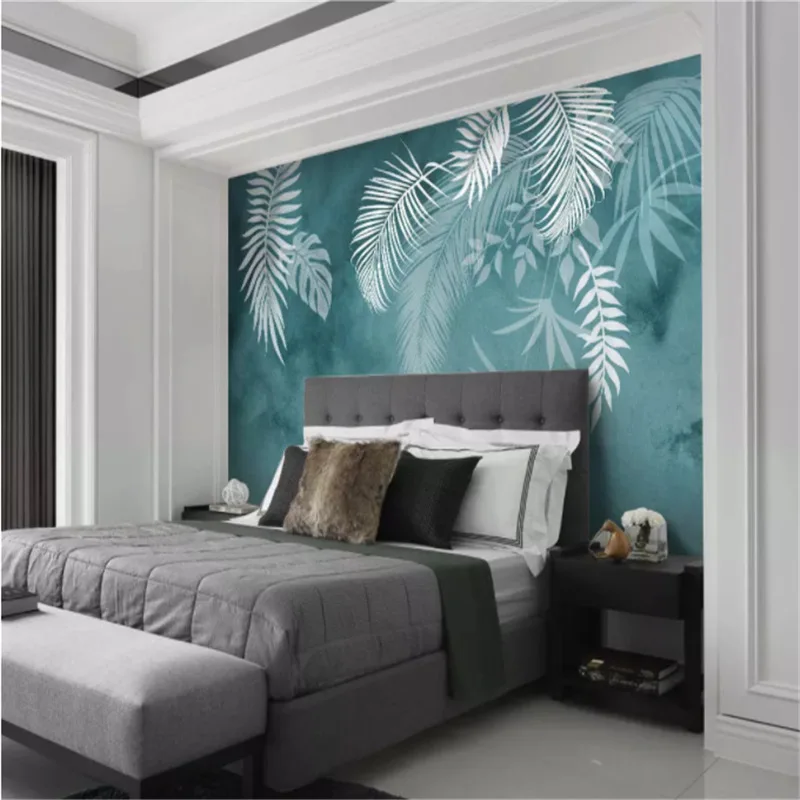 3D Wallpaper Modern Green Leaves Watercolor Hand-painted Pastoral Fresco Living Room TV Bedroom Wall Painting Papel De Parede |