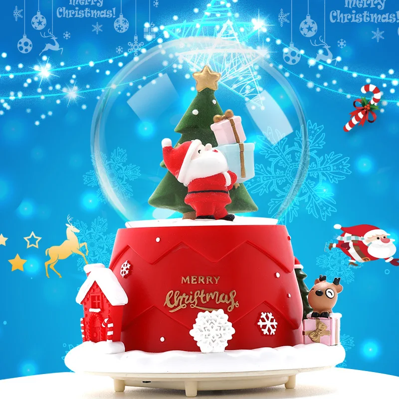 Веселые рождественские снежные глобусы вращающаяся музыкальная шкатулка Санта