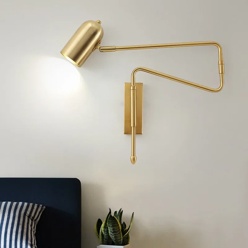 

Industrial Adjustable Long-Arm retractable wall lamp Creative with switch Reading Bedside E27 lights Fexible Folding Black Gold
