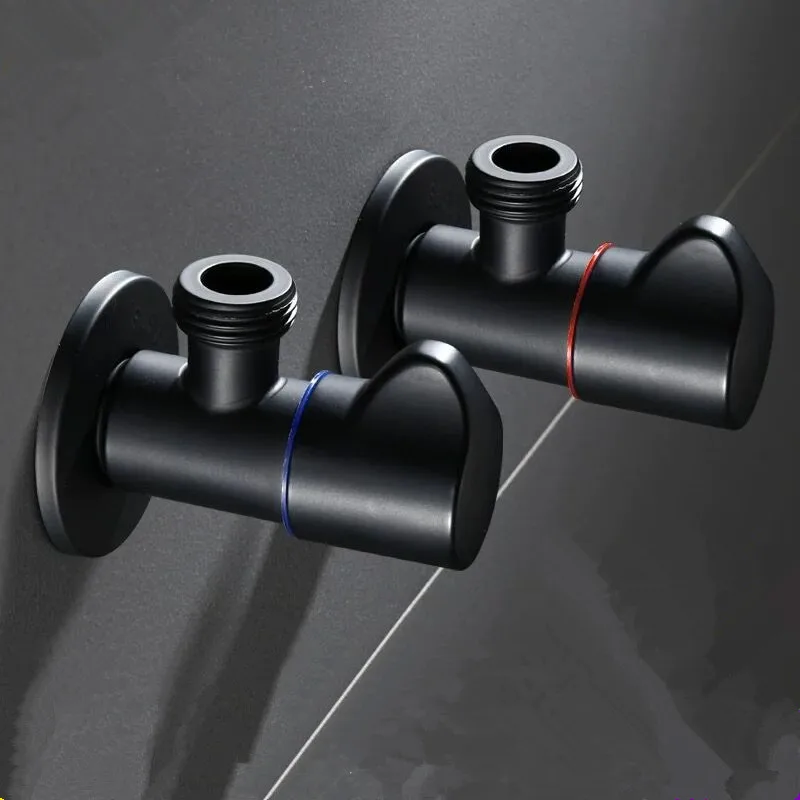 

Standard G1/2 Threaded Black Stainless Steel Bathroom Mixer Tap Accessories Silver Cold Hot Angle Filling Valve Faucets Kitchen
