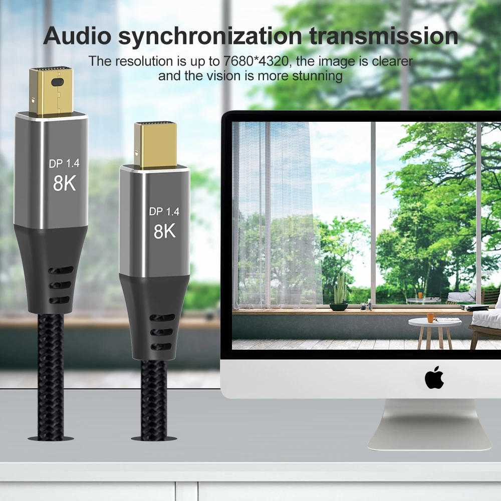 Кабель Mini DP к 8K 2 м Разъем DisplayPort 1 4 @ 60 Гц 4K 120 с мама папа MiniDP для ноутбука|Кабели VGA| |