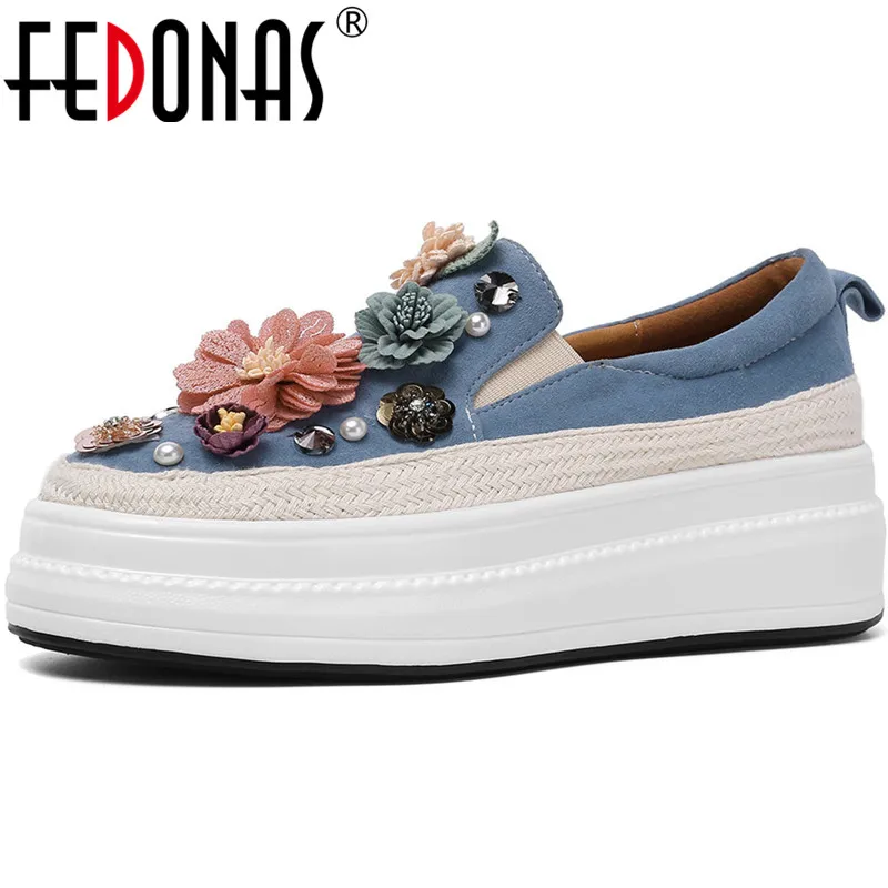 Женская обувь FEDONAS из овчины с цветами и эластичным ремешком вечерние на