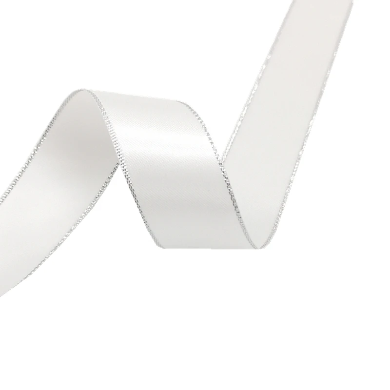 Атласная лента серебристая металлическая для цветов Подарочная Свадебная