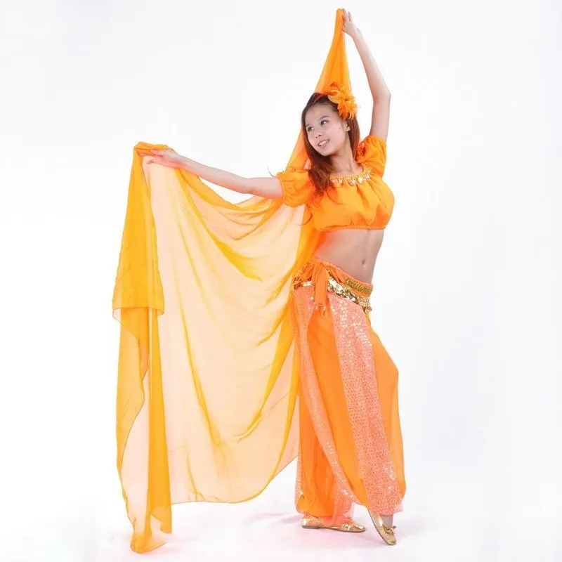 Индийский Оранжевый танец живота костюм современный Восточный BellyDancing пряжа шарф для женщин BellyDance костюм сценическое шоу шаль для танцев