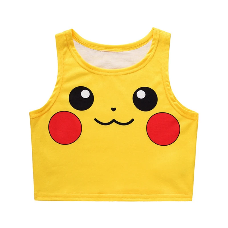 Pokemon Pikachu Jigglypuff Bulbasaur 3D топы для женщин Летний жилет без рукавов короткий укороченный Топ Футболка уличная одежда для девочек жилет - Цвет: Красный
