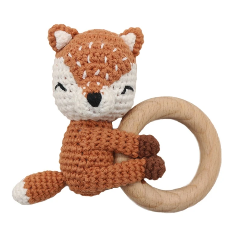 

Baby Wooden Teether Ring DIY Crochet Animal Deer Elk Rattle Bracelet Infant Teething Nursing Soother Molar Toys