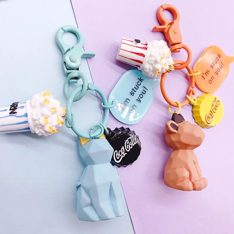 

Creative Cartoon Geometric Plastic Animal Keychains Car Key Chain Backpack Hanging Gift Animal Keyring