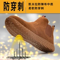 summer welding cowhide protective shoes steel toe cap anti smash and anti puncture non slip wear resistant and lightweigh