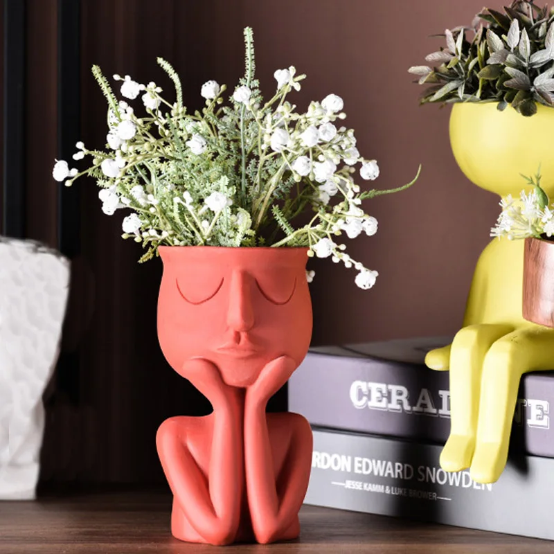 

Human Face Resin Flower Pot Resin Succulents Plant Pot Abstract Flower Pot Desktop Vase Landscape Character Portrait Home Decor