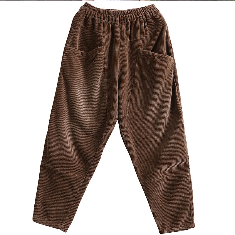 

New Autumn Winter Women Corduroy Pants High Waist Vintage Korean Style Wide Leg Pants Elegant Loose Cotton Streetwear KK0121