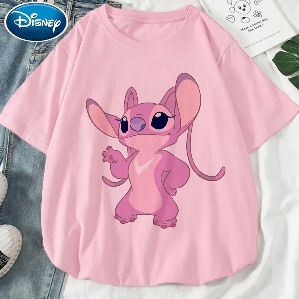 

Pink Plus Size Lilo & Stitch Women T-Shirt Harajuku Stitch Girlfriend Summer Cute Short Sleeve Female T-shirts Casual Streetwear