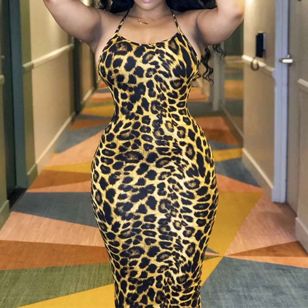 Женское летнее платье с леопардовым принтом 2020 сексуальное облегающее миди на