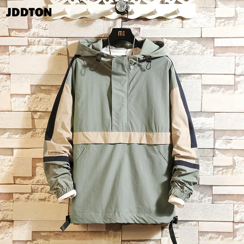 JDDTON весенне осенние мужские куртки с капюшоном контрастного цвета ветровка