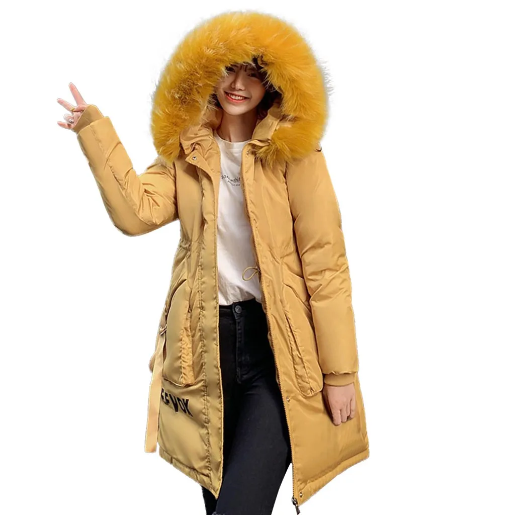 Yellow Женские зимние куртки, пальто, новые пуховые хлопковые парки с капюшоном, женская теплая верхняя одежда с воротником из искусственного меха, большие размеры 3xl, длинные пальто#3 - Цвет: Yellow