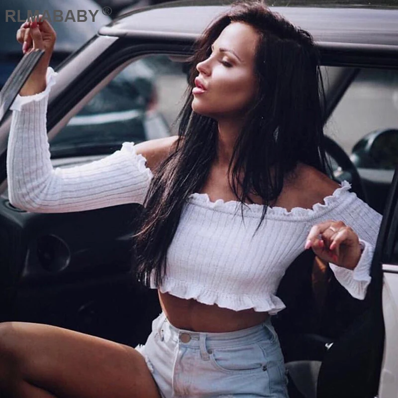 Осенне зимний вязаный свитер RLMABABY с оборками на подоле футболки укороченный