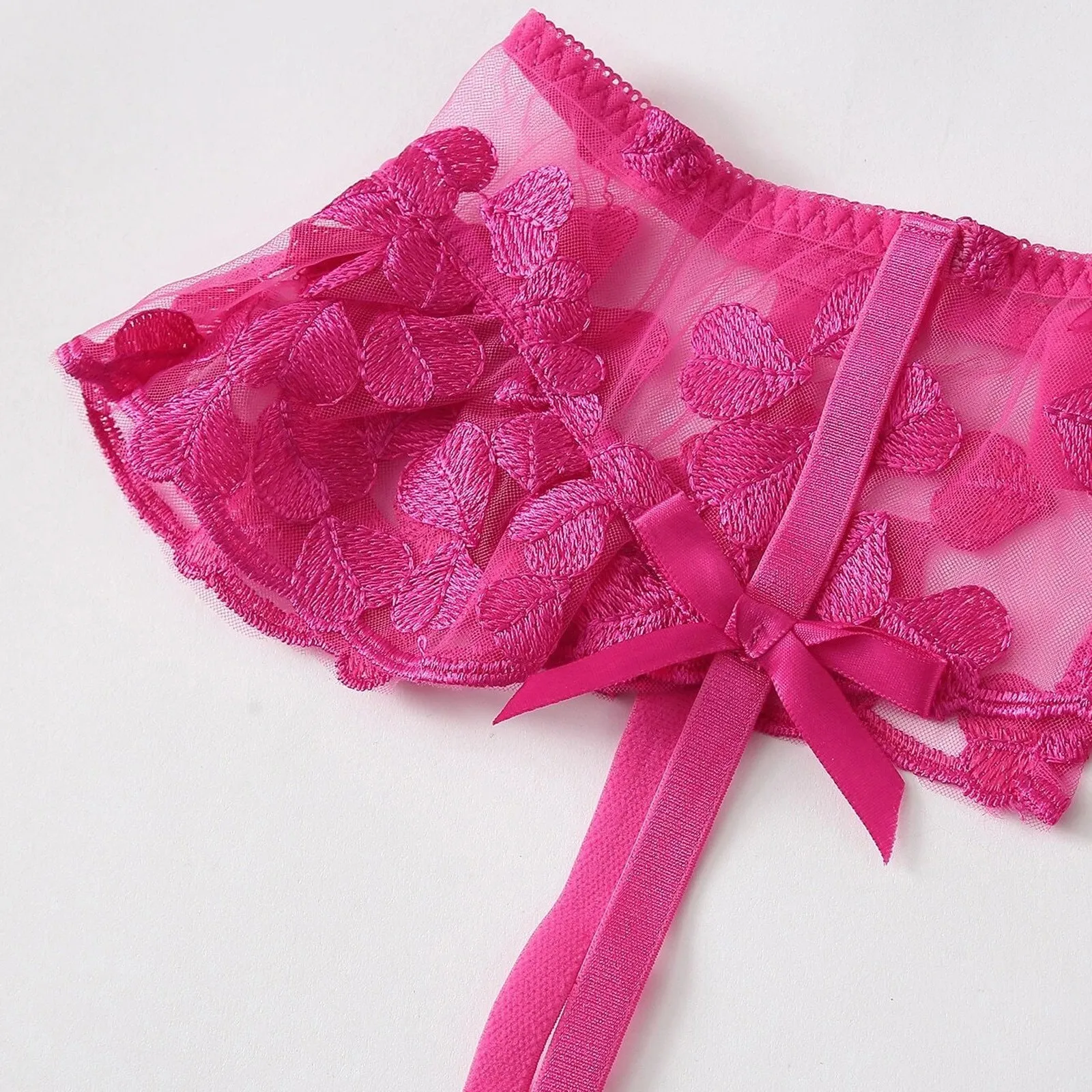 

Sexy Lingerie Heart Embroidery Lace Women's Underwear Mesh Transparent Push Up Bra G-string Garter Temptation Lingerie Set Bras