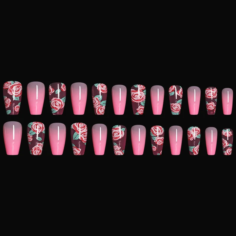

Fake Nails Long Rose Pink Transparent Wearable Nail Stickers Finished Nails 24pcs With Glue CIN6 899