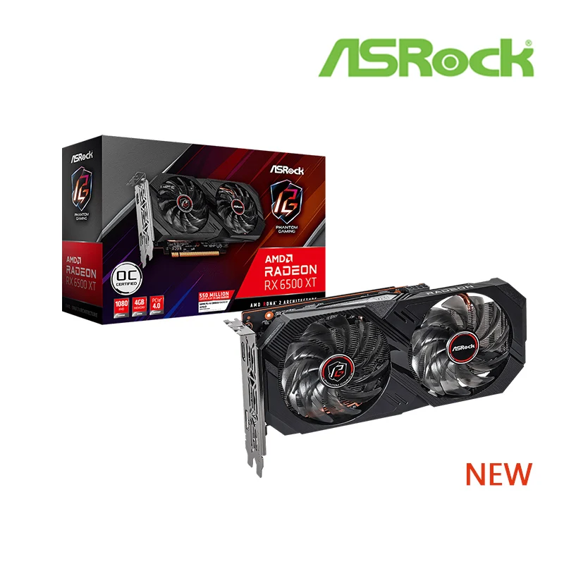  ASROCK AMD Radeon RX 6500 XT Phantom Gaming D 4 Гб OC RX 6500XT GDDR6 64-bit 6nm новый графический процессор поддержка AMD Intel десктопная материнская плата 
