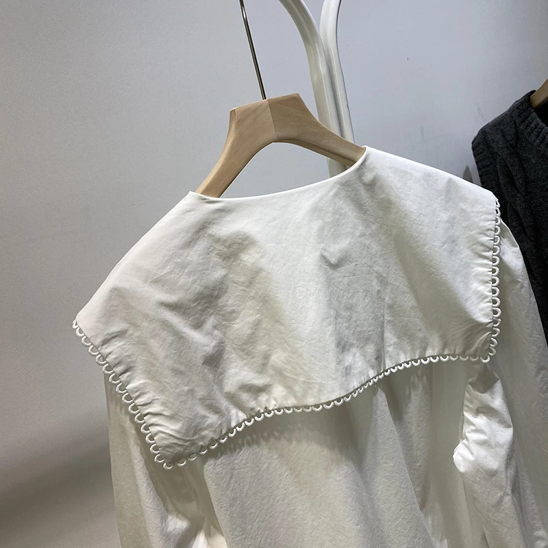 

2021 Spring Fall Special-Shaped Sailor Collar Female Shirt Women Loose Comfortable Long Sleeve Top Korean Style Pullover Blusas