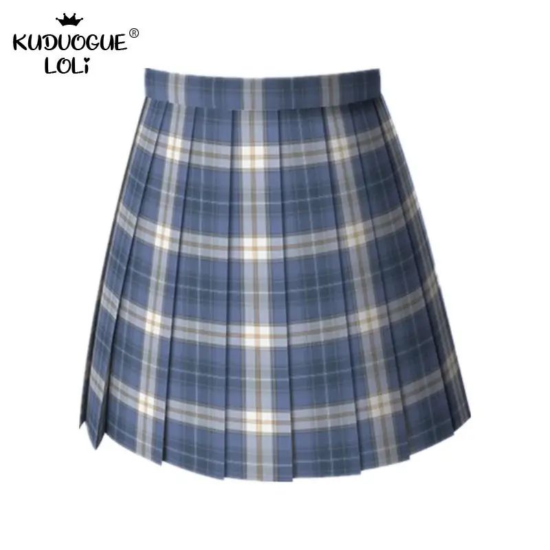 JK Униформа плиссированная юбка для девочек Студенческая простая клетчатая