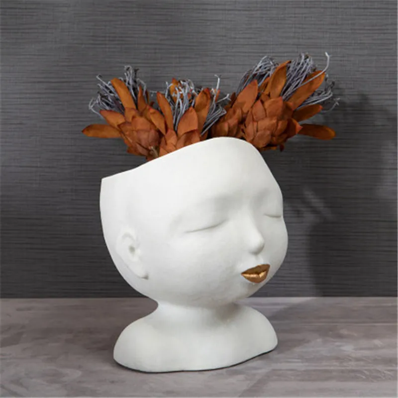 

Simple European Abstract Little Boy Face Shape Vase Flower Pot Creative Home Decor Garden Balcony Dried Flower Vase A1568