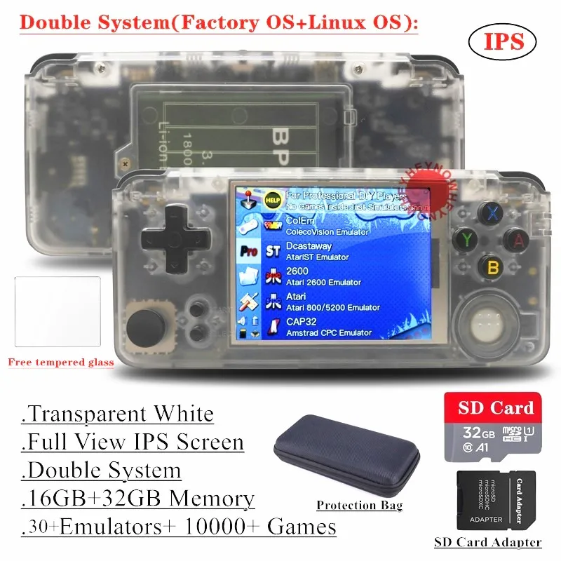 White 48GB Dual OS Ips экран Двойная система RS97 Ретро игровая консоль Linux система DIY RS-97 портативный мини портативный игровой плеер встроенный 13000 игр - Цвет: White 48GB Dual OS