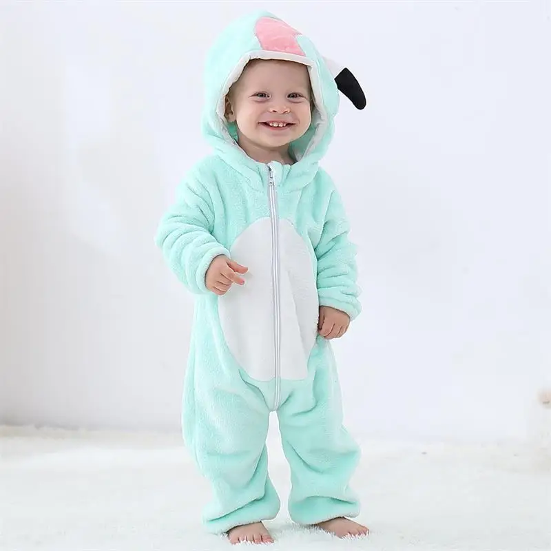 Green Flamingo MICHLEY; Детский комбинезон унисекс с капюшоном и героями мультфильмов; мягкая фланелевая детская пижама с длинными рукавами; милые детские костюмы для костюмированной вечеринки; повседневная одежда - Цвет: Green Flamingo
