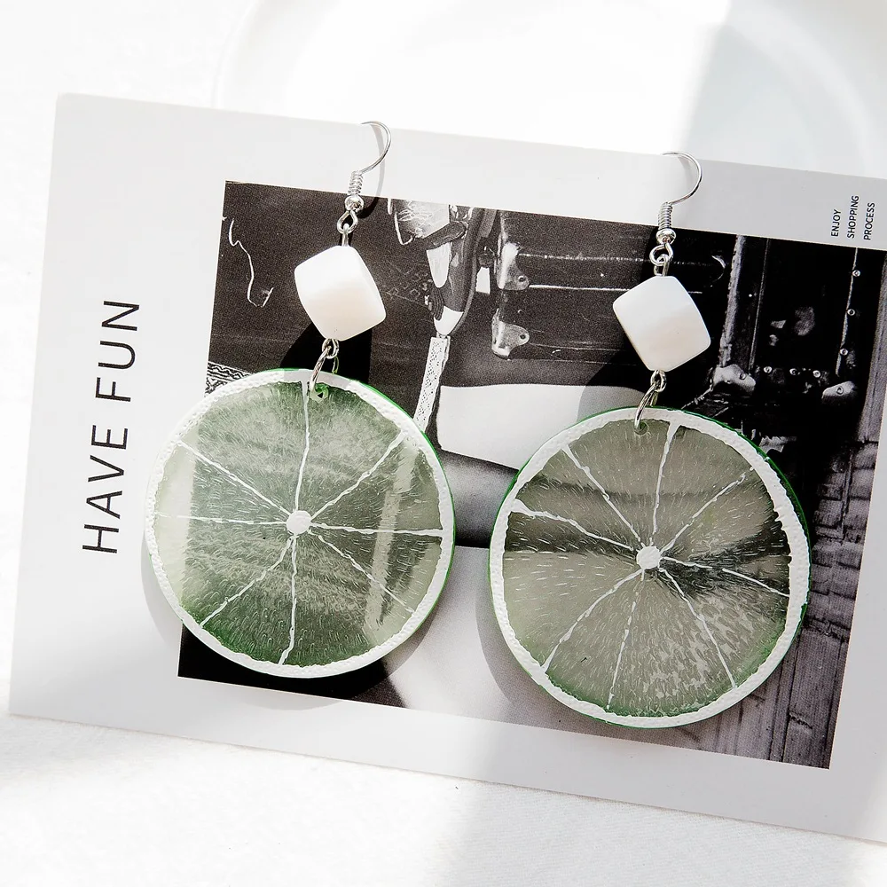 Модные изысканные висячие серьги в виде фруктов лимона стильные солнечные